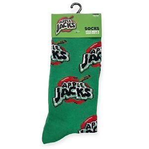 Kellogg’s Apple Jacks Men’s Green Fun Print Novelty Crew Socks Shoe Size 6-12